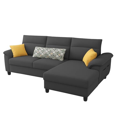 Image of Casaliving Seams RHS 4 Seater L Shape Sofa for Living Room (Black Fabric) Premium Fabric Sofa