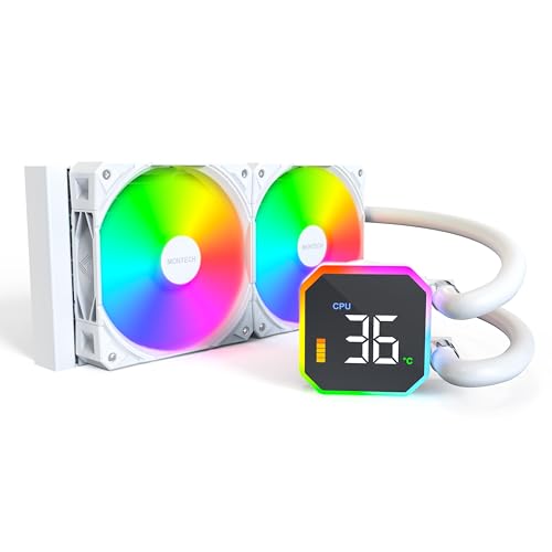 Image of MONTECH HyperFlow Digital 240 CPU Liquid Cooler, 240mm AIO with 3100RPM Pump, 2x120mm E28 ARGB Fans, Real-Time Digital Display, Intel & AMD Support (White)
