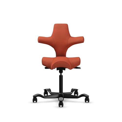 Image of HAG Capisco Sit to Stand Chair-Black Frame-Upholstered Burnt Red