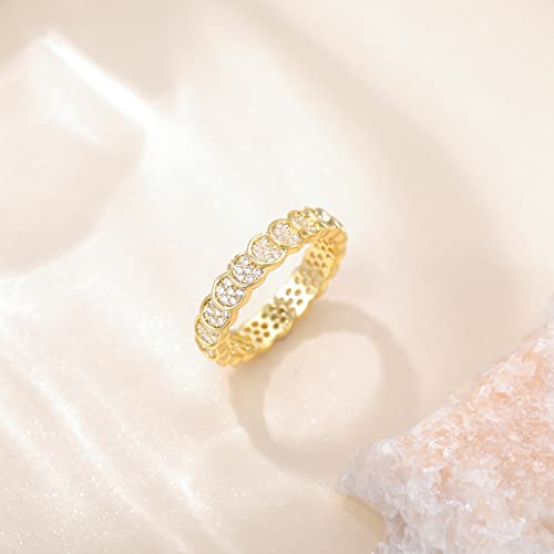 SHINYSO 14K Gold Plated Wedding Bands for Women Cubic Zirconia Round Eternity Engagement Promise Rings for Her Size 4-102