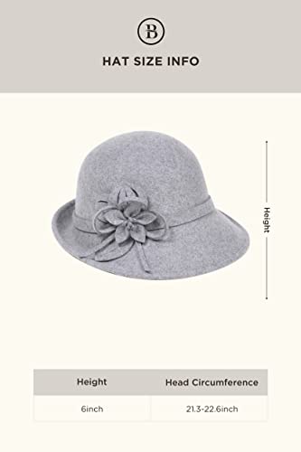 Babeyond Womens 1920S Bucket Hat Winter Wool Crushable Bowler Hat Vintage Cloche Round Hat With Floral Accent (Grey) #TOP5