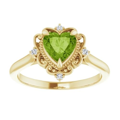 Generic Victorian 3 CT Heart Shape Peridot Ring 18K White Gold, Vintage Peridot Diamond Ring, Halo Lime Green Peridot Engagement Ring, August Birthstone Anniversary Ring Promise Ring