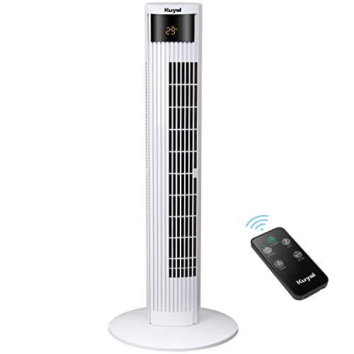 Kuyal Oszillierender 96 cm großer Turmventilator, leistungsstarker 55 W Motor mit Fernbedienung, 15-Stunden-Timer - LED-Display, und 3 Lüftergeschwindigkeiten für Zuhause und Büro Cover