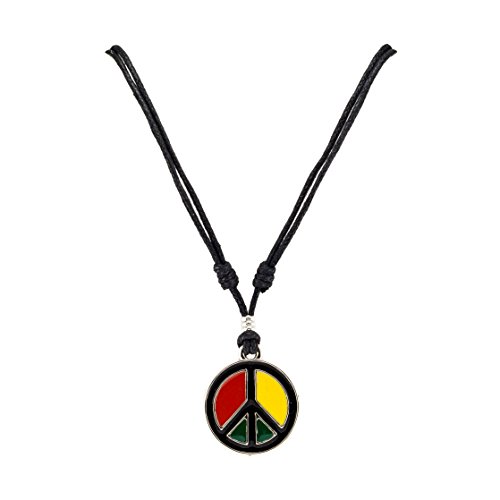 BlueRica Rasta Peace on Adjustable Black Cord Necklace