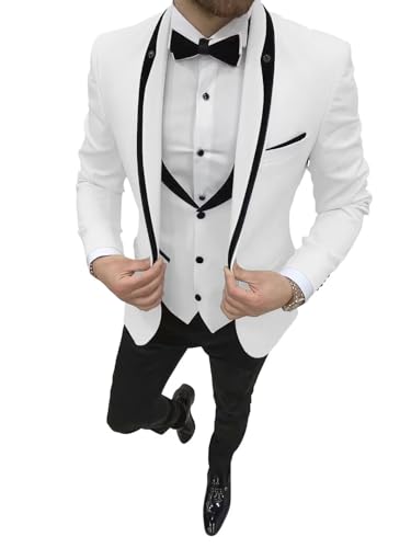 EMERAIDVLN Mens Tuxedo Suit 3 Piece Slim Fit Wedding Dinner Prom Suits One Button Blazer Jacket Vest Pants with Bow Tie
