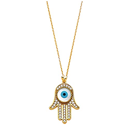 14K Gold Chain Necklace | Yellow Gold Cubic Zirconia Evil Eye Chain Necklaces Chokers For Women | Spring Ring Clasp Solid Gold Unisex Chain For Womens Mens Girls Boys | Birthday Valentines Day Gift For Women | Christmas Gifts (17) #TOP10