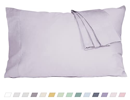 Pillow Cases, King Size Cotton Percale Weave Pillowcases, Pre-Shrunk Breathable and Hypoallergenic Pillowcases, Set of 2 (2 Piece King 20 Inch x 40 Inch, Light Purple)
