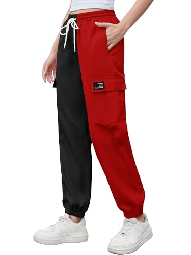 Image of Cromoncent Girls&Womens Cargo Pants Elastic Waist Lightweight Outdoor Jogger Pants, 6 Years - XX-Large