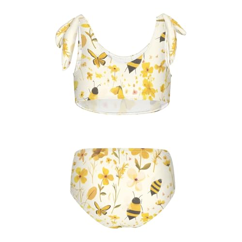 KLL Embroidery Bee Butterfly Flowers Watercolor Girls Two Piece Bikini Sets Quick-Dry Swimming Swimwear Bathing Suit2