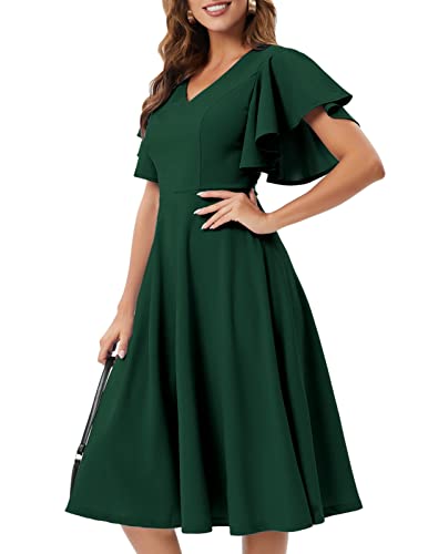 Image of Bridesmay Women's Formal Wedding Guest Dress for Women 2026 Short Sleeve Fit and Flare Tea Party Dresses