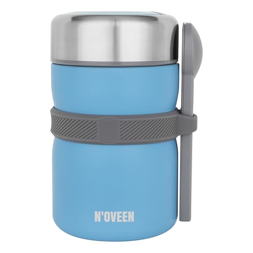 N'OVEEN Termo con cuchara, 2000 ml, acero inoxidable, doble pared, 3 recipientes separados, color azul