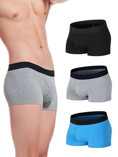 Men's Cotton Underwear Short Leg Underwear Pack Soft Waistband Open-fly No-ride-up Trunk Underpants 3 Pack