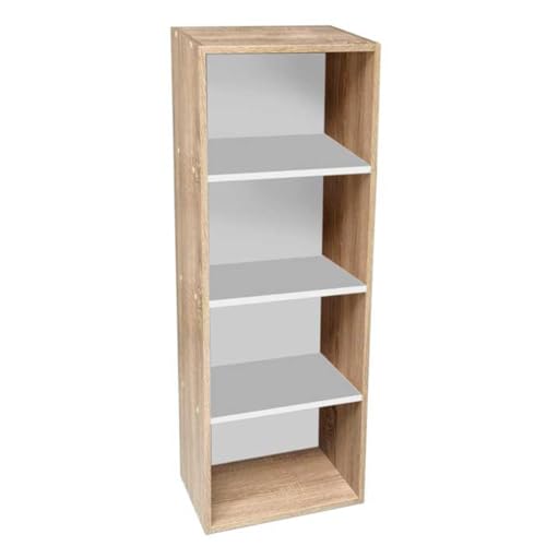 MA MAISON Mobile Multiuso 40X24X106CM - Struttura in Legno Truciolare con Melaminico, Organizzatore, per Casa, Ufficio, Bagno, Minimalista, Effetto Legno (4 Ripiani-Bicolor)