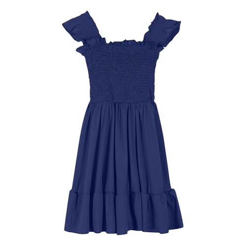 Girls' Summer Sleeveless Smocked Dress Square Neck Ruffle Hem Casual Sundress4