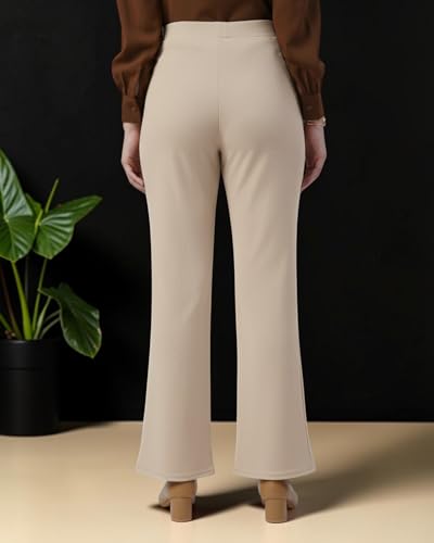 Image of Women Solid Flared Trousers Pack of 2 | High Waist Stretchable Office Pants for Women | Formal Bell Bottom Palazzo Trouser Combo