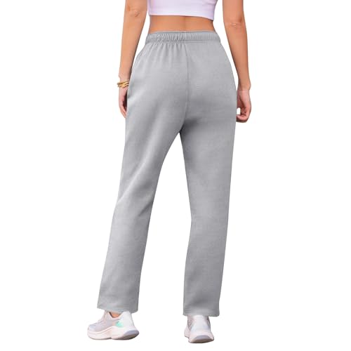 Straight Leg Sweatpants for Women Casual Elastic Drawstring High Waisted Joggers Wide Leg Lounge Pants with Pockets4