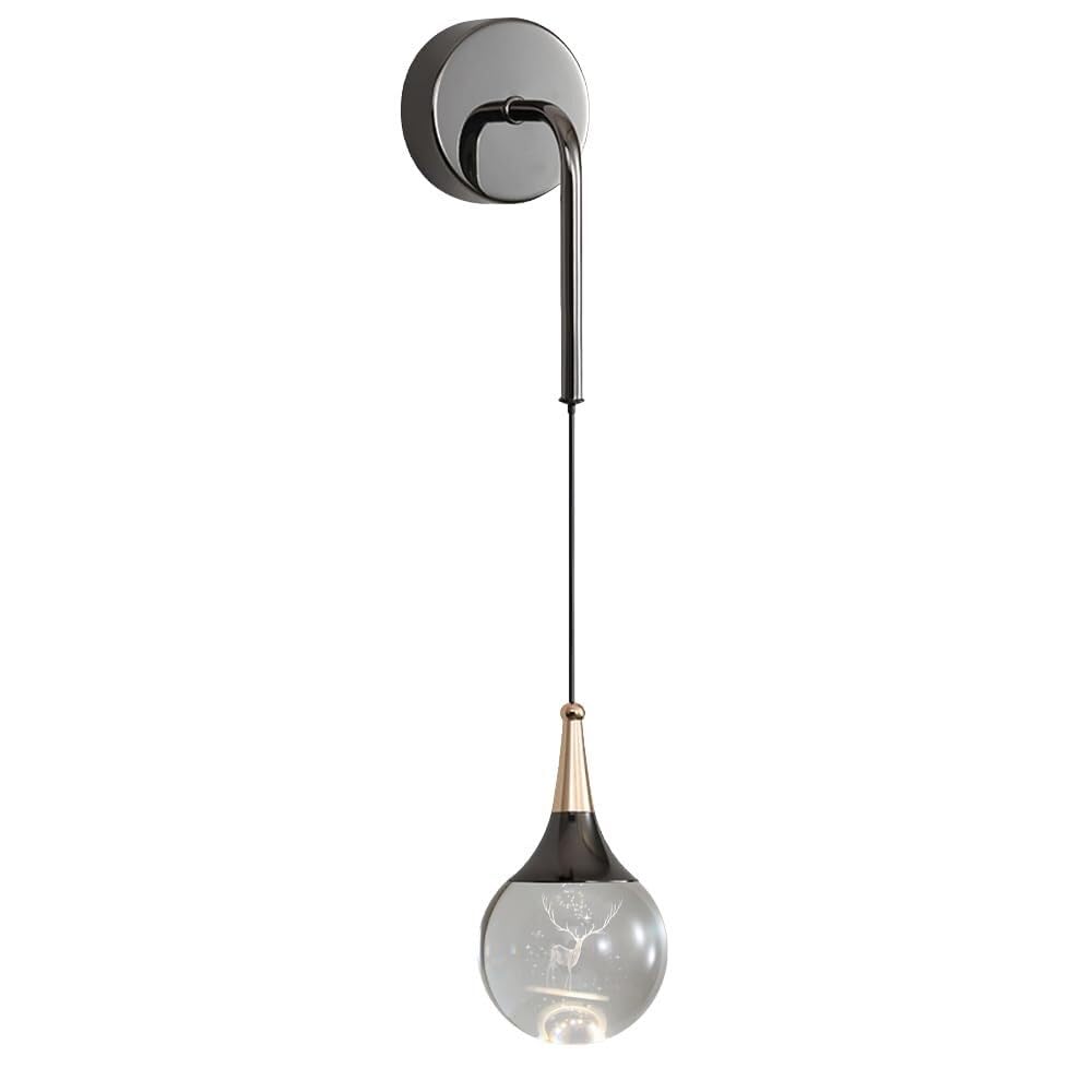 JYBNBBE LED Crystal Moon Wall Sconce, Modern 5W Light Fixture, 3 Color Modes, Hanging Wire, Black