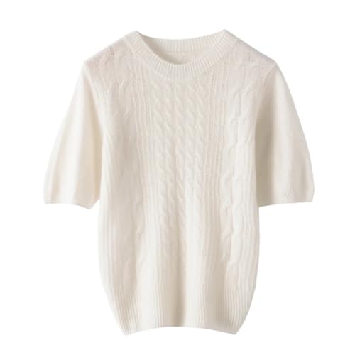 Niiyyjj Womens 100% Cashmere Crewneck Sweaters Short Sleeve Twisted Pullover T Shirt Lightweight Jumper