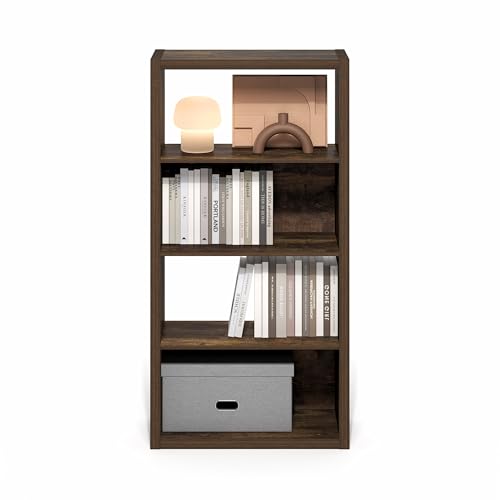Image of Furinno Viola Book Shelf, 4-Tier Bookshelf, Extra Thick Frame Bookcase with Open Shelf, Open Back Design, 11.3 inch x 23.2 inch x 45.4 inch, for Living Room, Bedroom, Home Office, Amber Pine