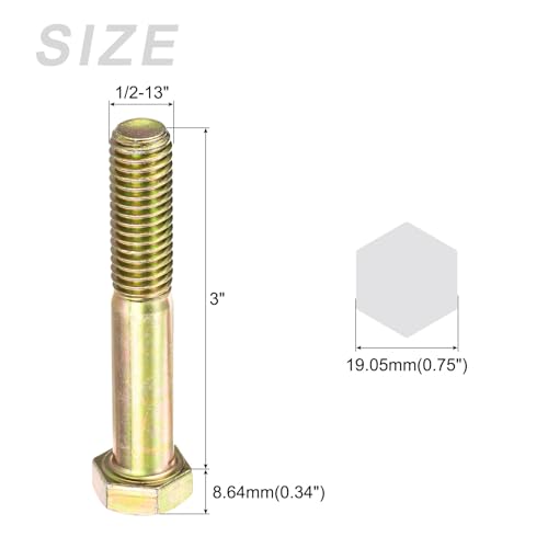 Image of METALLIXITY Hex Bolts (1 /2-13x3) 10Pcs, Carbon Steel Zinc Plated UNC Hex Head Screw Bolt Machine Screws - for Furniture Repair, Yellow