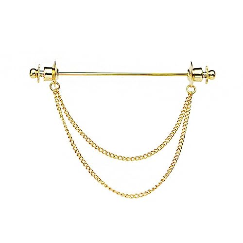 Image of Chain Lapel Pin Collar Bar Tassel Brooch Classic Ball Head Brass Shirt Collar Bar Tie Pins for Men Wedding Business