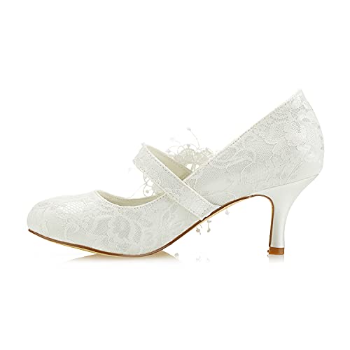 JIAJIA 586449B Women's Bridal Shoes Closed Toe 2.5" Stiletto Heel Lace Satin Pumps Satin Flower Imitation Wedding Shoes2