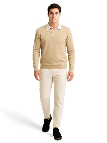 Image of BULLMER Solid Polo Neck Full Sleeve Cotton Blend Tshirt with Rib for Men | Stylish Full Hand Tshirt for Men