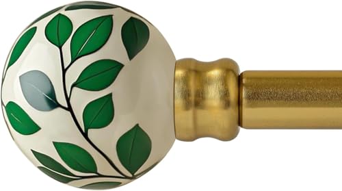 Gormena Bastoni per tende dorati per finestre da 80 a 292 cm, lunghezza regolabile, in metallo resistente, con terminali in ceramica a foglia verde, pali decorativi per tende per camera da letto