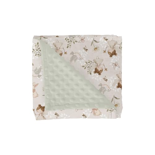 Image of Boho Fairies Baby Blanket for Girl Boy Cute Girl Bunny Bird Daisy Leaves Soft Mink Dotted Backing Double Layer Swaddle Receiving Blanket for Toddler Spring Garden Nursery Crib Bed Blanket 30x40
