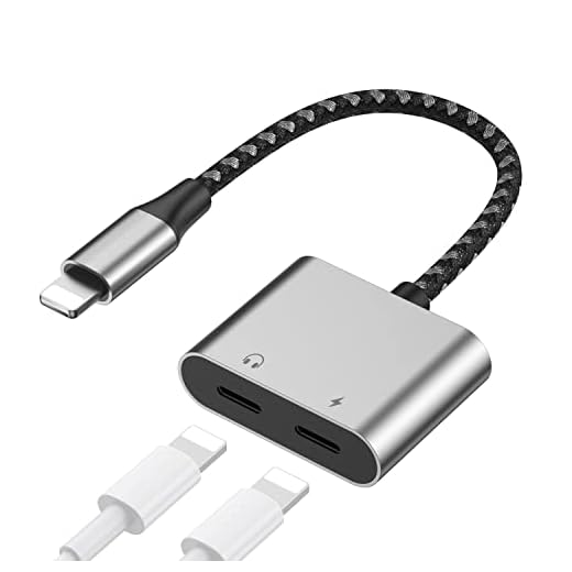 Mixfly iPhone Adapter, Dual Lightning Audio + Charger Adapter Dongle Cable Splitter Compatible with iPhone 14/14 Pro Max/13/12/11/SE/X/XR/XS/8/7/6 Support Call + Charging (Grey)