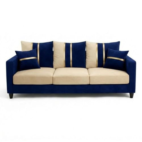 Image of Jester Plush Comfort Sofa | 3 Seater | Luxury Velvet Suede Fabric | Modern Living Room Sofa |Dark Blue - Cream