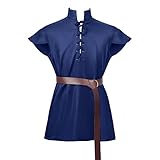 Adult Men Medieval Tunic LARP Viking Pirate Renaissance Halloween Cosplay Costume Shirt(Blue,Medium)