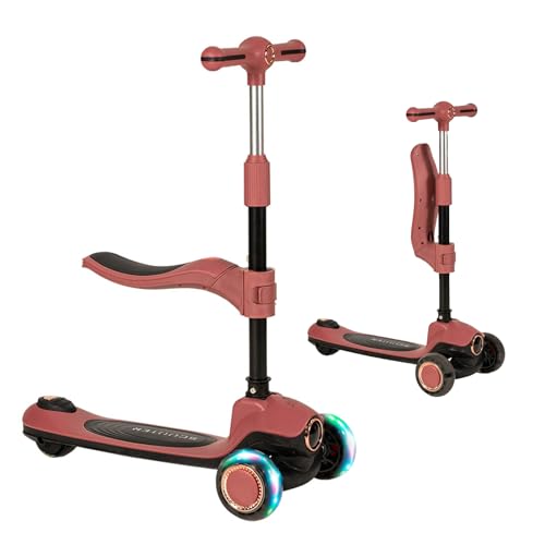 Olmitos - Patinete Infantil Evolutivo 2 en 1 Roller : Correpasillos con Sillín Plegable y Ajustable, Ruedas con Luz, Manillar Ergonómico y Freno Trasero – Compacto, Seguro y Ligero (Rosa)