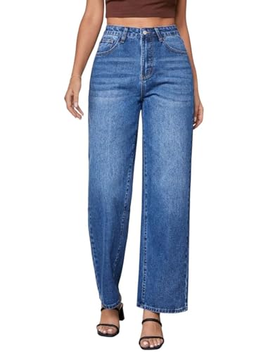 Image of DEELMO Women's Wide Leg Denim Jeans High Rise Loose Fit | Stretchy Casual Straight Pants Trendy | Comfortable Everyday Fashion Jeans for Women