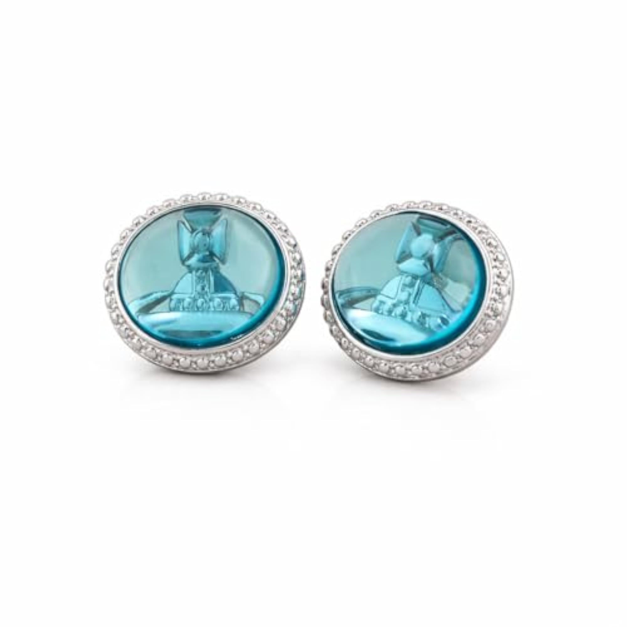 Women's Round Stud Earrings with Aqua Blue Center and American Diamonds