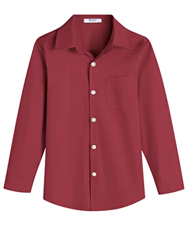 Boyoo Boys' Long Sleeve Dress Shirt Classic Button Down Shirt Solid Cotton Shirts Red #TOP29