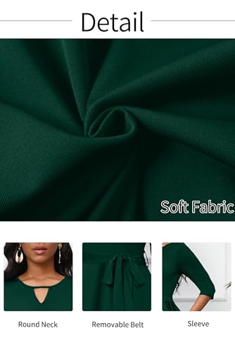 Image of CLOCOR Midi Dresses for Women Casual A-Line Fit and Flare Dress Crewneck 3 /4 Sleeve Keyhole Cocktail Party Church Dress