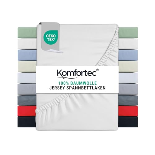 Komfortec Jersey Spannbettlaken 140x200 cm, 100% Baumwolle, Weiß