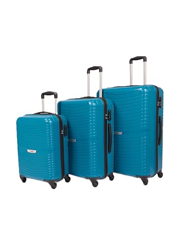 Image of ZOUK Zoya Hardcase Trolley Bag Set of 3 (Cabin 57cm, Medium 67cm & Large 77cm) Lightweight PP Suitcase with Silent Spinner Wheels, Telescopic Handle & Combination Lock, Teal