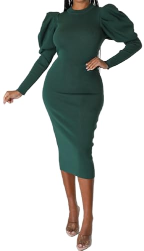 Image of Oxgmoky Women's Church Long Sleeve Sweater Dress Ribbed Bodycon Midi Work | Soft ribbed knit bodycon midi sweater dress with sleeveless cut and round neck for church, work and dinners