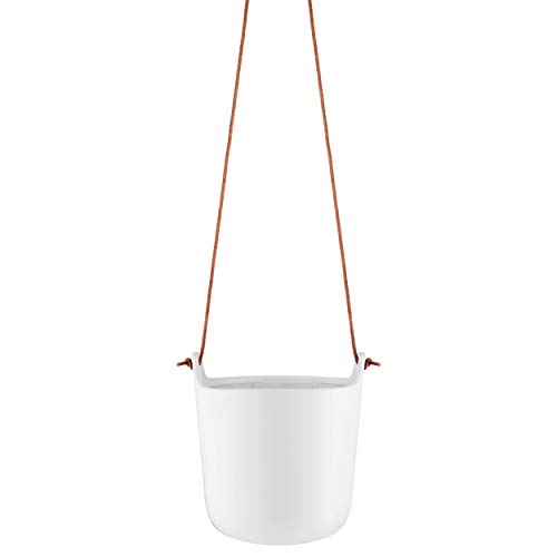 Preisvergleich Produktbild Eva Solo Selbstbewässernder Topf Hängend, Kräutertopf, Übertopf, Dekoration, Pflanzen, Steinzeug und Kunststoff / Nylon / Lederband, Weißer Ton, Ø 15 cm, 568164