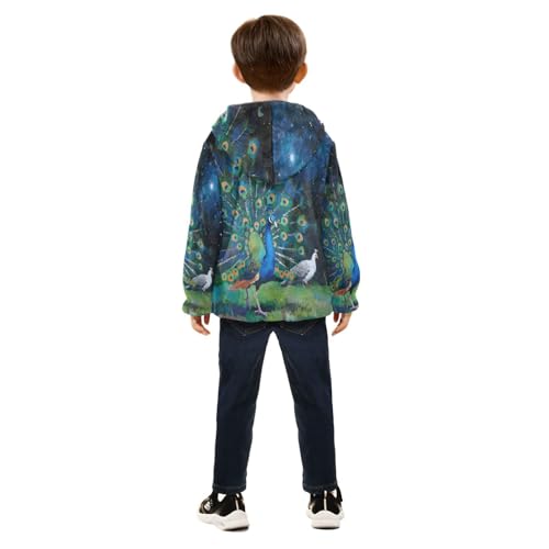 Peacock and Goose under Stars Toddler Fleece Jacket Girl Boys Hooded Fleece Jacket Coat Warm Outwear Zip-up 3-10T4