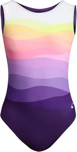 Destira Sky's The Limit Gymnastics Leotard for Girls, Multicolored Purple Waves, Soft Comfortable Fabric Athletic Wear, Child Large (10)