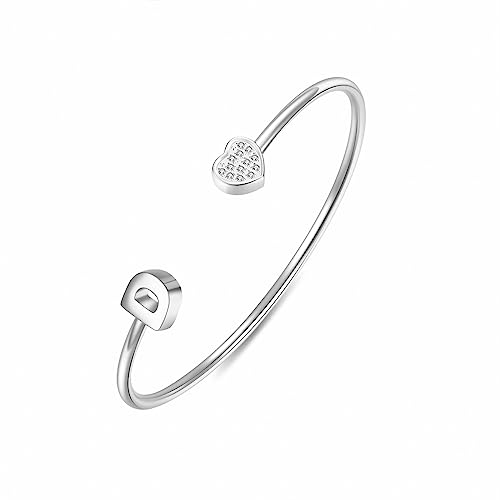 Image of VQYSKO Heart Initial Cuff Bracelets for Woman-CZ Stainless Steel Adjustable Open Bracelet Woman Jewellery,Birthday Gifts for Woman