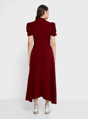 Image of Sugathari Women Women's V-Neck Maxi Dress, A-Line Style, Puff Sleeves, Cinched Waist 246