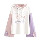 Lolita Casual Hoodies Teen Girls Patchwork Cute Cartoon Long Sleeve Tops