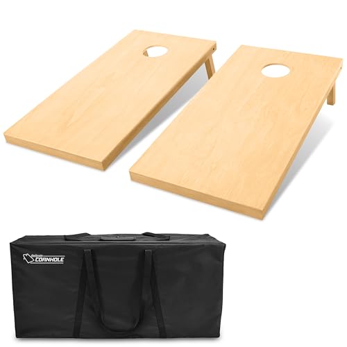 GoSports Regulation Size Wooden Cornhole Set with Natural Wood Finish - Includes Carrying Case