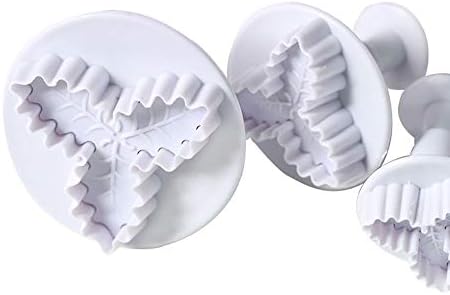 Tianbi Christmas Holly Leaf Cookie Cutters, 3 Pcs Holly Leaves Cookies Molds, Cookie Stamp, 3D Biscuit Mold, Cookie Plunger, Baking Mould, Fondant Mold, Decorating Baking Tools