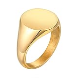 HIJONES Men's Stainless Steel Polished Round Top Signet Style Ring Gold and Silver