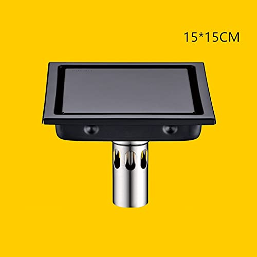 Bodenablauf,Duschablauf fünfzehn X15 cm 304. Edelstahl Dusche Drain Schwarz Badezimmer Bodenabfluss Fliesen Einsatz Square Anti-Geruch Boden Abfallgitter(15cm B)
